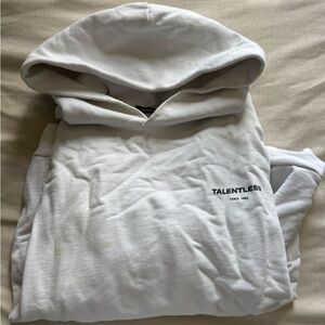 TALENTLESS White Crewneck Hoodie with Small Chest Logo